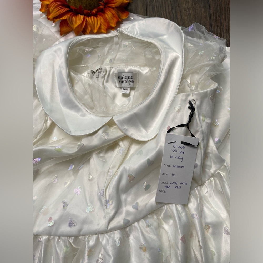 ❌SOLD❌🦋B2G1🦋UNIQUE VINTAGE White & Iridescent Heart Bridal Swing Dress  | 3XL - Picture 10 of 12